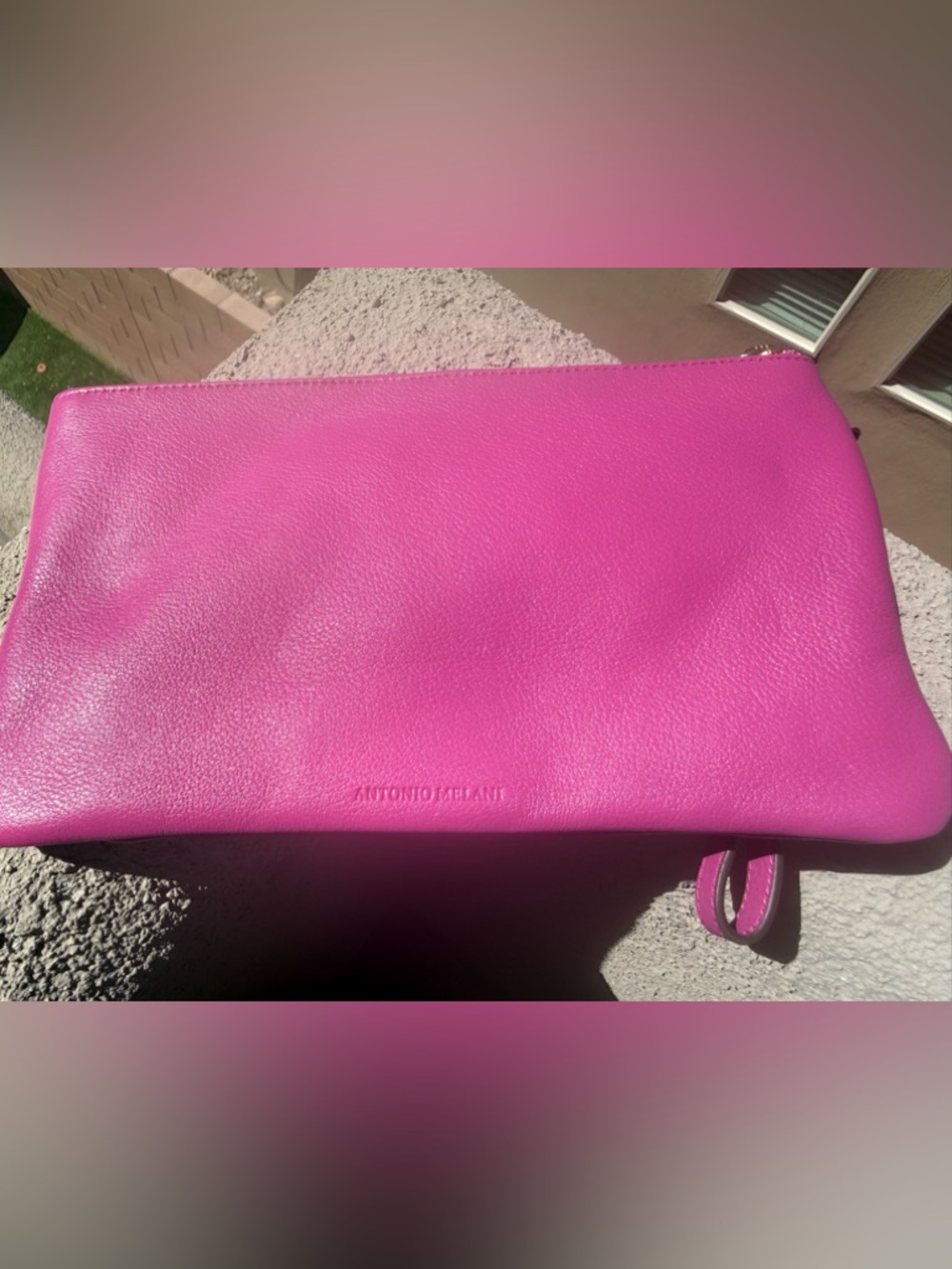 Antonio Melani Fuchsia Pebbled Leather Wristlet Clutch - Picture 2 of 4
